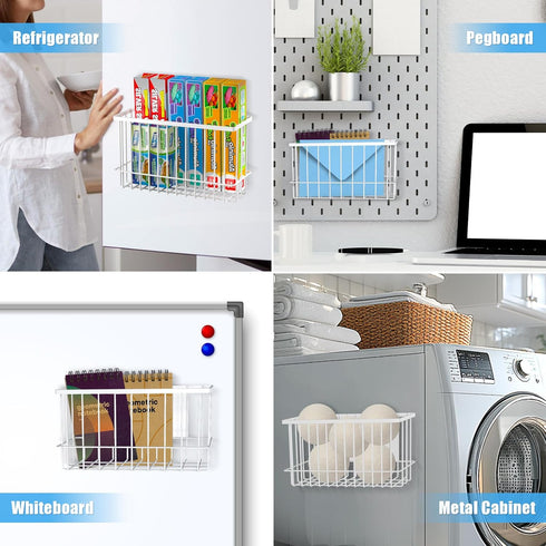 NiHome Magnetic Metal Basket Organizers 2PCS, Versatile Storage for Kitchen & Office, Holds Up to 14 lbs, Space-Saving