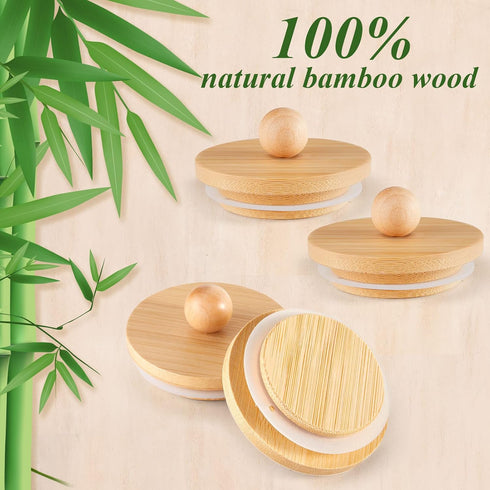 12 2. 64 1. 97 Inch Tessco for you Tessco Pcs Yogurt Jar Lids Bamboo Wood with Silicone Sealing Rings Lids Compatible