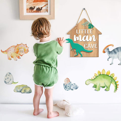 Sionoiur 11.8x11 Dinosaur Decor for Boys Room, Hanging Sign Kids Room Decorations for Bedroom PVC Plastic Decorative