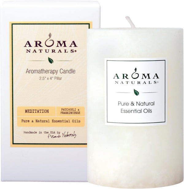 Aroma Naturals Patchouli and Frankincense Essential Oil Pillar Candle, 2.5 inch x 4 inch