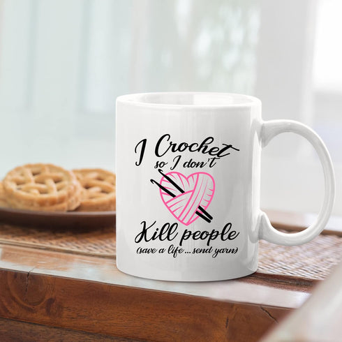 Panvola I Crochet So I Don't Kill People Mug, Novelty Drinkware for Grandma, Auntie, Mom, 11 oz