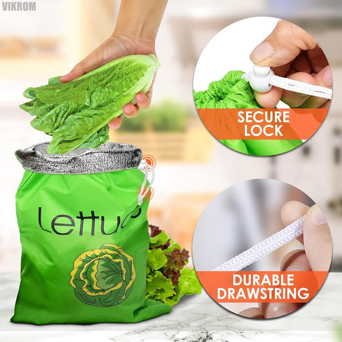 3-Layer 13.37x11 Lettuce Keeper for Refrigerator Reusable Produce Storage Bags with Foil Lining and Drawstring |
