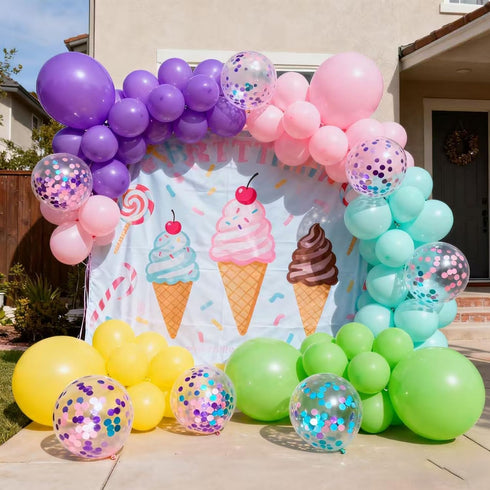 iHormke 60pcs 12 Inches Pink Purple Blue Balloons, Pink Teal Green Confetti Rainbow Colorful Balloons for Magic Doll
