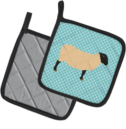 Caroline's Treasures BB8146PTHD Suffolk Sheep Blue Check Pot Holders, Kitchen Heat Resistant Oven Hot Pads, 7 1/2 x 7