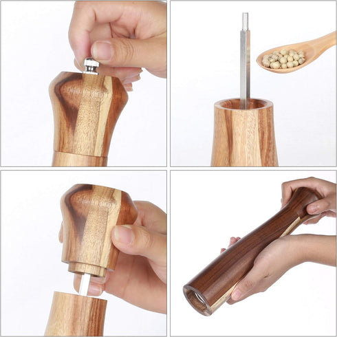 KKC HOME ACCENTS Wooden Pepper Grinder Mill, Refillable Pepper Mill, Acacia Wood, 10 Inch