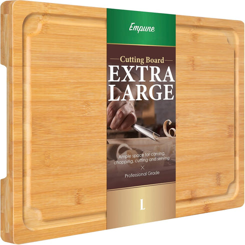Empune Extra Large Bamboo Cutting Board, 16" with Juice Groove and Handles, Heavy Duty Kitchen Chopping Board