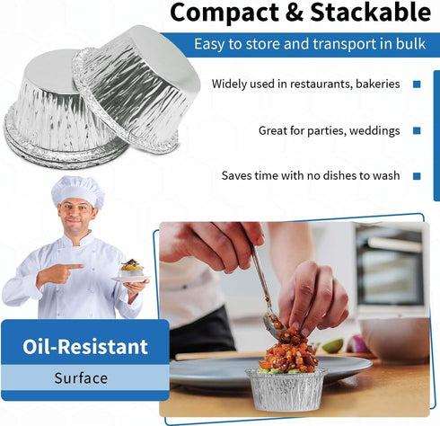 Angel's Peel Lounge Disposable Ramekins, Durable Cup Cake Pans for Baking, Aluminum Foil Ramekin for Tart, Muffin,