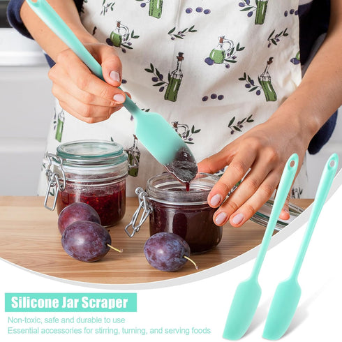 Patelai Long Handle Silicone Jar Spatula, 2 Pieces Non-Stick Rubber Scraper for Cooking and Baking
