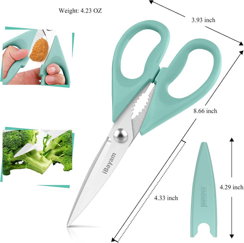 Kitchen Shears, iBayam Heavy Duty Kitchen Scissors, Dishwasher Safe Utility Scissors, 2-Pack, Black, Aqua Sky
