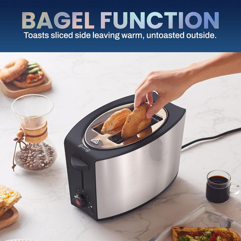 Elite Gourmet ECT2428 Extra Wide 1.25” Slot 2-Slice Toaster, 6 Toast Settings, Cancel, Defrost, Stainless Steel