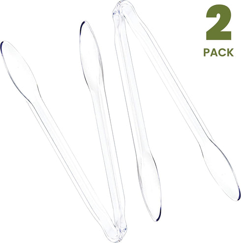 Plasticpro Disposable Plastic Serving Tongs, 12'' Durable Heavy Duty Premium Serving Utensils, Clear Pack of 2