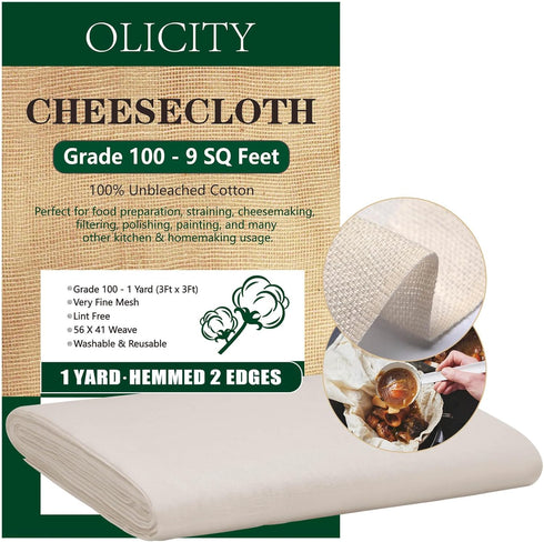 Cheese Cloths, Grade 100, 36x36 Inch, 9 Sq Feet, Fine Mesh Cloth, Reusable 100% Cotton Unbleached Muslin