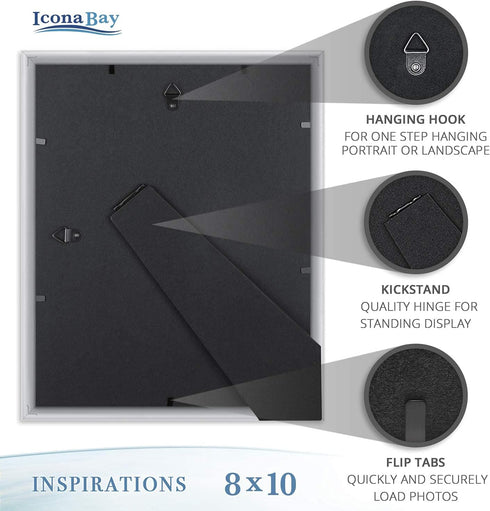 Icona Bay 8x10 Picture Frames, Silver, 6 Pack, Contemporary Picture Frame Set, Wall Mount or Table Top