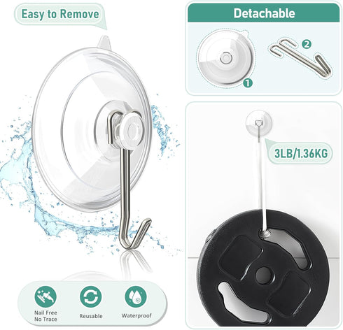 HangerSpace Suction Cup Hooks, 12 Pack Upgrade Clear PVC Window Suction Cups with Metal Hooks for Kitchen Bathroom