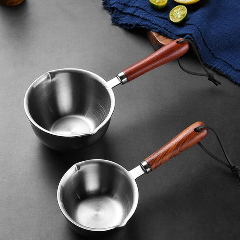 Stainless Steel Saucepan, Non-Stick Multipurpose Sauce Pan with Pour Spout and Wood Handle for Cooking Heating