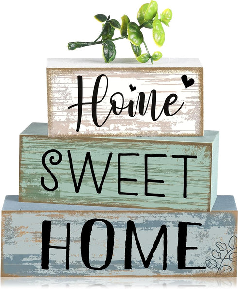 Moucuny 4 Pcs Wooden Farmhouse Table Decor Rustic Home Sweet Home Stacked Blocks
