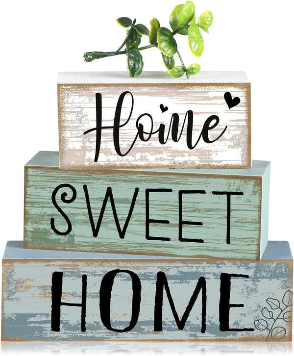 Moucuny 4 Pcs Wooden Farmhouse Table Decor Rustic Home Sweet Home Stacked Blocks