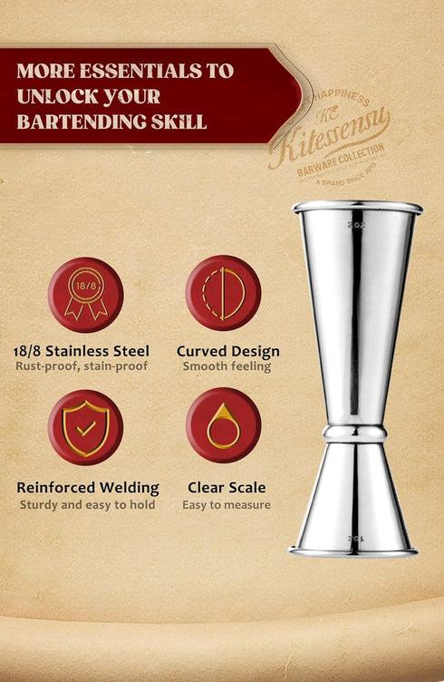 KITESSENSU Jigger for Bartending, Japanese 2 oz 1 oz with Measurements, 18/8 Stainless Steel Cocktail Jiggers