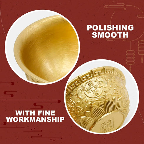 Feng Shui Treasure Basin Wealth Prosperity Bowl, Mini Brass Cornucopia Bowl for Good Luck Table Centerpieces