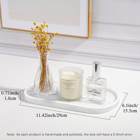 Luxspire Vanity Tray, Oval Toilet Tank Storage Tray for Bathroom Countertop Organization, Medium Marble White