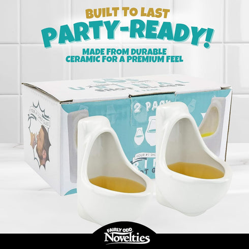 Fairly Odd Novelties Ceramic Urinal Shot Glasses - Set of 2, 1.5oz - Perfect Gag Gift