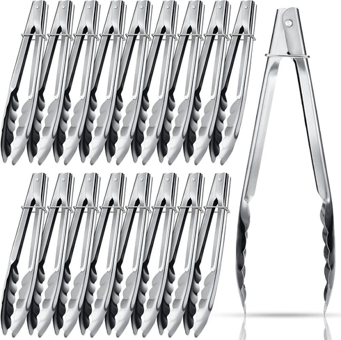 Stainless Steel Kitchen Tongs Set - 7 Inch Metal Tongs for Cooking, Salad, Grilling, Barbecue, 18 Pieces