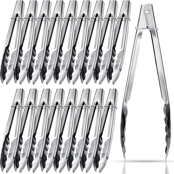 Stainless Steel Kitchen Tongs Set - 7 Inch Metal Tongs for Cooking, Salad, Grilling, Barbecue, 18 Pieces