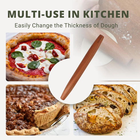 Muso Wood Sapele Wooden French Rolling Pin for Baking, Tapered Roller for Fondant, Pie Crust & Cookie