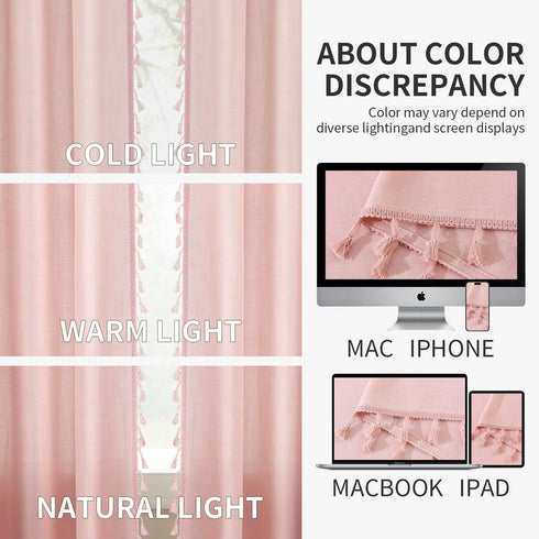 84 Inches 2 52X84 Pink Boho Linen Curtains for Girls Bedroom Nursery Room Long Panels Bohemian Drapes with Tassels Kids