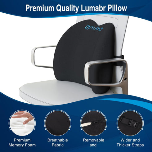 QUTOOL Lumbar Support Pillow for Office Chair, Memory Foam Low Back Support for Car, Ergonomic Back Cushion