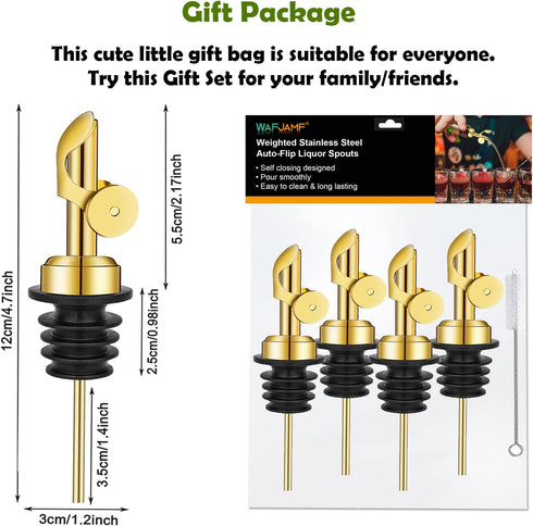 4 WAFJAMF Pcs Weighted Stainless Steel Bottle Pourers, Self Closing Olive Oil Dispenser Spout, Auto Flip Feature Liquor