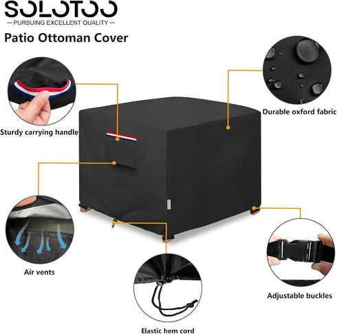 32W 32D 18H Inches Patio Ottoman Cover Waterproof Heavy Duty Square Outdoor Ottoman Covers, x x Patio Furniture