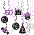 60th Birthday Decorations for Women, Purple Black Silver Hanging Swirls Ceiling for 60th Birthday Party