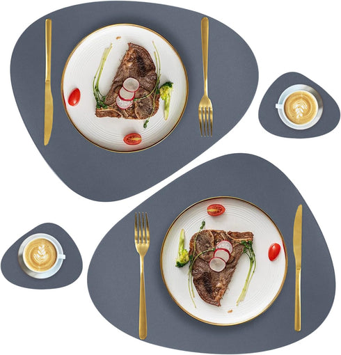 Faux Leather Placemats and Coasters Set, Round Leather for Dinner Table Mats
