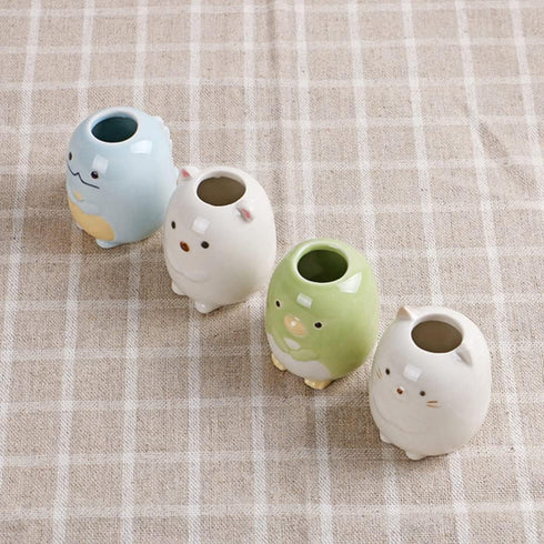 4Pcs Creative Ceramic Animal Mini Toothbrush Holder Organizer for Bathroom Vanity Countertops, Toothpicks and Swabs