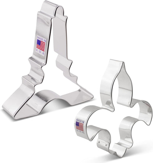 Ann Clark Vive La France Cookie Cutters 2-Pc. Set - Eiffel Tower and Fleur de Lis, Made in the USA