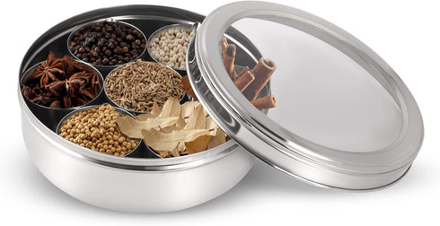 7 7 KSJONE Seasoning Box, Compartments and Spoons Seasoning Rack Spice Pots, Storage Container Condiment Jars Stainless