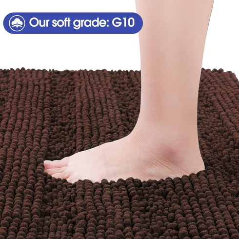Striped Brown Toilet Bathroom Rug Mat 20" x 24", Ultra Soft Non Slip Chenille Bath Rugs for Bathroom, Bedroom, Kitchen