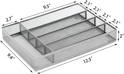 JANE EYRE Drawer Organizer, Silverware Flatware Storage Divider, 5 Component Mesh Wire with Non-slip Feet