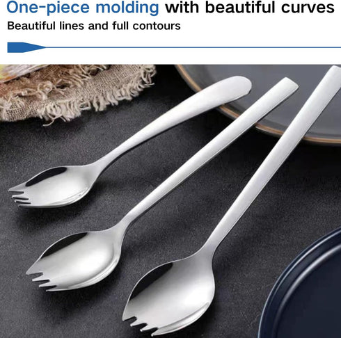 6-pack Stainless Steel Sporks - Heavy Duty Flatware Set for Everyday Use, 7.6-inch