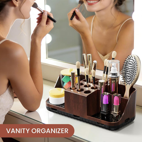 Counter Set(Walnut Boperzi Bathroom Organizer for Vanity & Sink Storage: Detachable Electric Toothbrush and Toothpaste