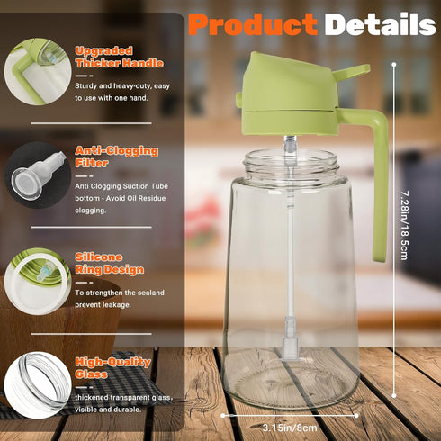 CJT 2 Pack 2 1 Sprayer,16.5OZ/470ML Nozzle Oil Dispenser Bottle for Kitchen, in Olive Oil Glass Oil Spray Bottle