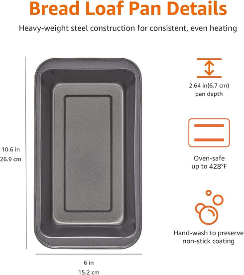 9.5 5 Inch, Set 2 Amazon Basics Rectangular Nonstick Bread Loaf Pan for Baking Meatloaf with Even Heat Distribution, x