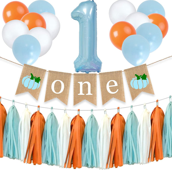 Gankbite Boy Pumpkin 1st Birthday Supplies Blue Orange Little Pumpkin One High Chair