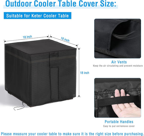 18''L 18''W x18''H Kingling Outdoor Cooler Table Cover for Keter Cooler Tables, Waterproof Patio Storage Cooler Table