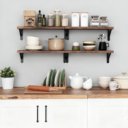 Set 4, 16.5 Inch) Fixwal Floating Shelves for Wall, Wood Wall Mounted Shelves for Bedroom, Bathroom, Living Room
