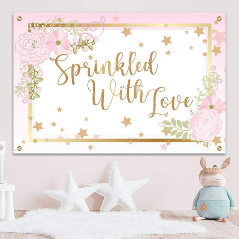 Sprinkled with Love Backdrop Banner, Baby Shower Party Decorations for Boy Girl, 6x4ft