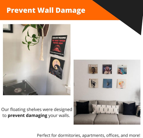 Vinyl Record Wall Mount, 5 Pack Floating Shelf for Black & White Album Display, No Wall Damage