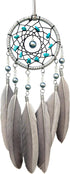 Small Dream Catchers for Cars Rear View Mirror, Handmade Gray Feather and Turquoise Car Charm Pendant