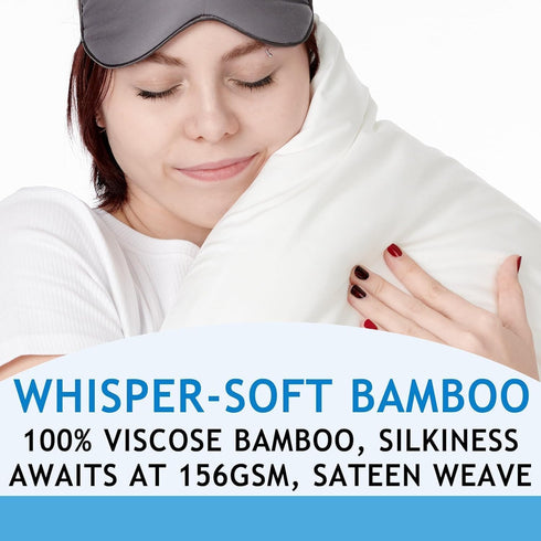 Zippered Pillowcases - Queen Size 30x20, 100% Viscose Derived from Bamboo, 2 PK, White, Cooling Pillow Cases